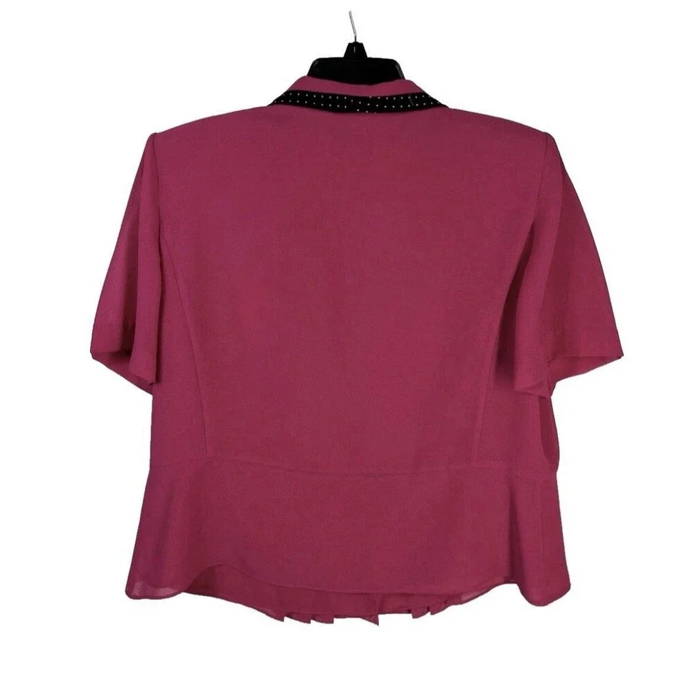 Danny & Nicole 16W Pink Short Sleeve Button Front Blouse Pleated Peplum - Picture 3 of 6